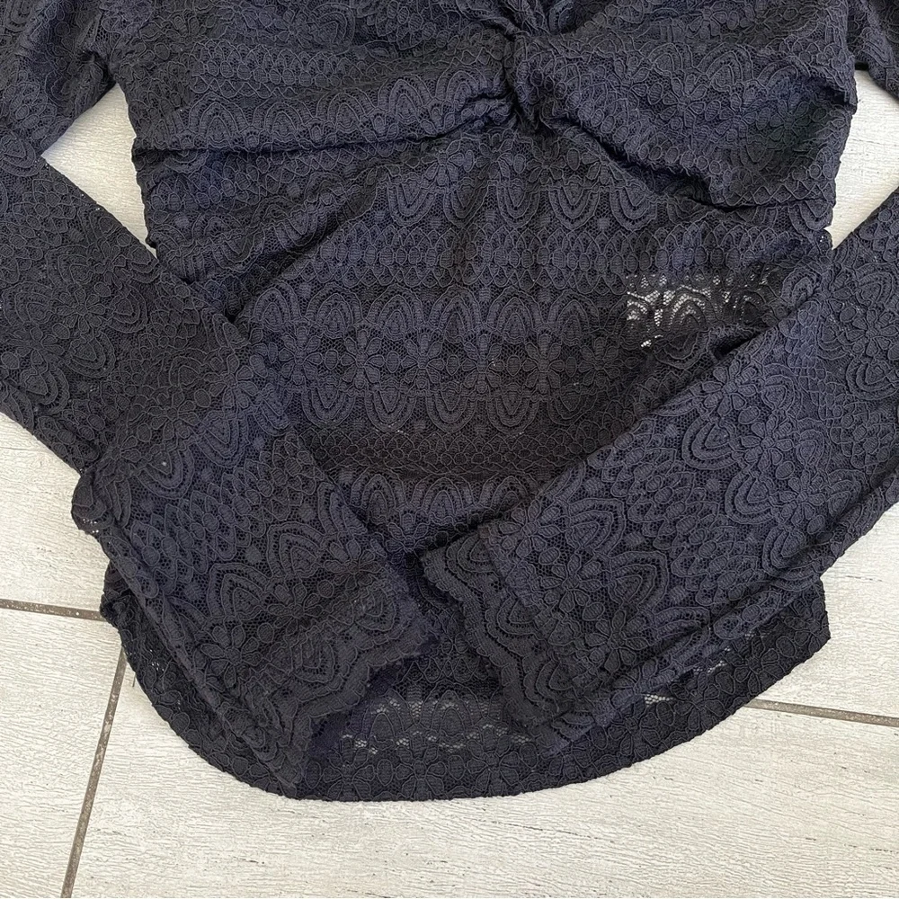 FREE PEOPLE Hold Me Closer Top XS Black Lace Cutout Knot Off The Shoulder Boho